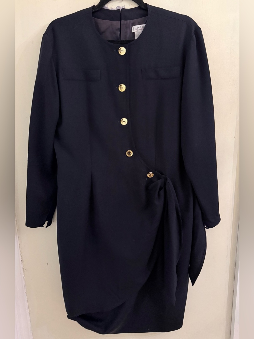 VTG Guy Laroche Boutique Paris 100% Wool Dress 80s Made in France M Size 12 Navy